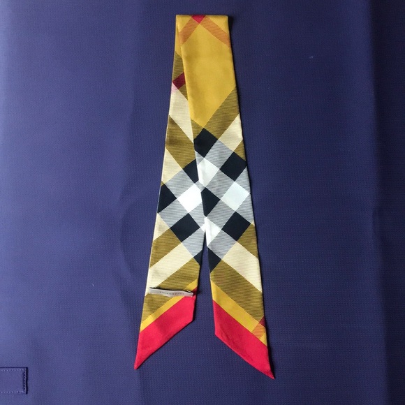 Burberry Skinny Check Silk Scarf in Mustard Check - Picture 2 of 5